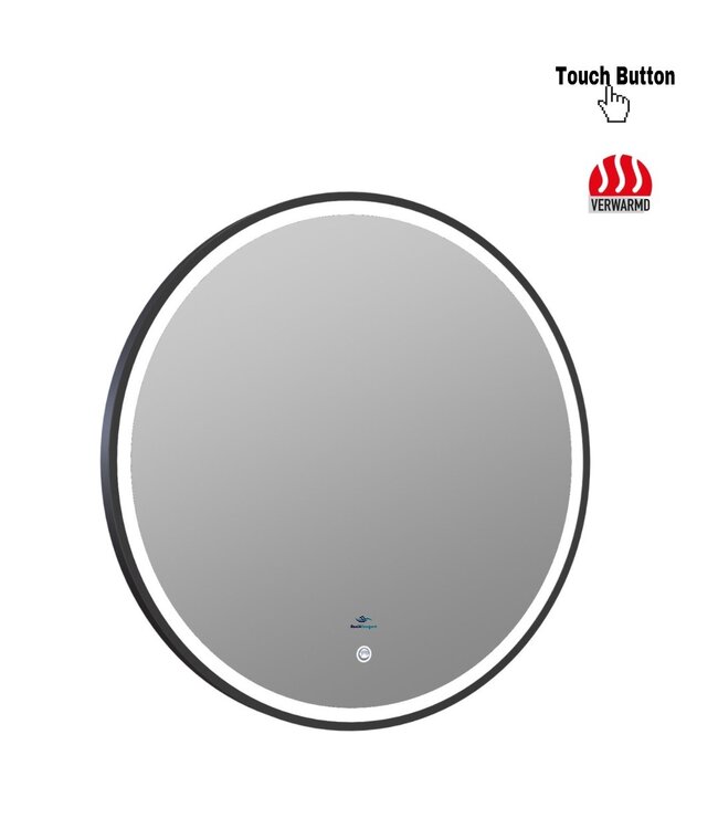 Badkamerspiegel Ibiza Rond 80x80cm Zwart LED-Verlichting front anticondens aluminium lijst