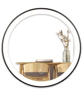 SANI-SUPPLY Badkamerspiegel Ibiza Rond 100x100cm Zwart LED-Verlichting front anticondens aluminium lijst