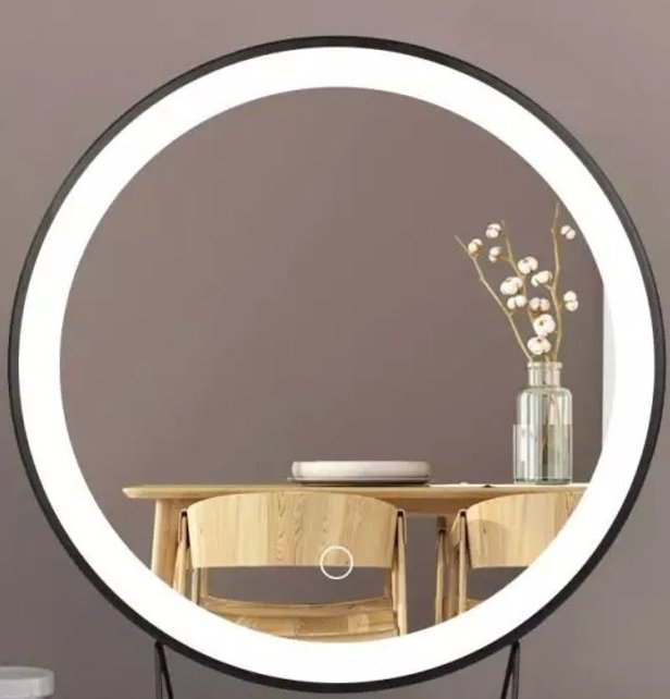 Badkamerspiegel Ibiza Rond 100x100cm Zwart LED-Verlichting front anticondens aluminium lijst Badkamerspiegel Ibiza Rond 100x100cm Zwart LED-Verlichting front anticondens aluminium lijst