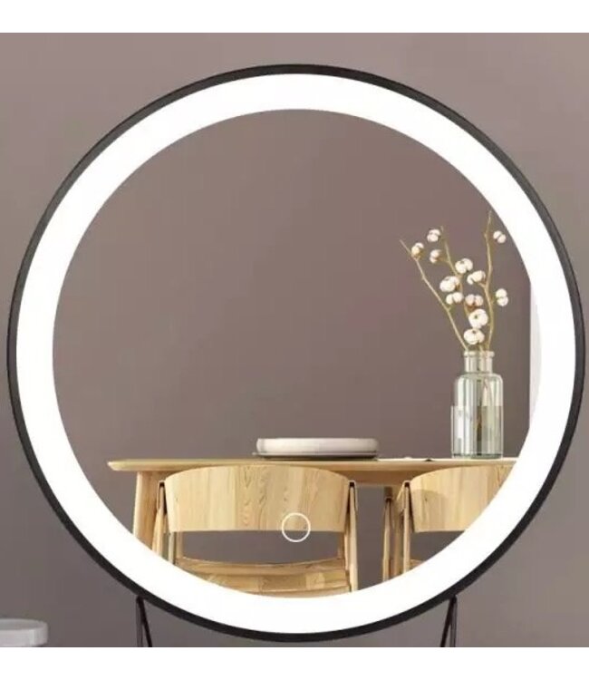 Badkamerspiegel Ibiza Rond 100x100cm Zwart LED-Verlichting front anticondens aluminium lijst