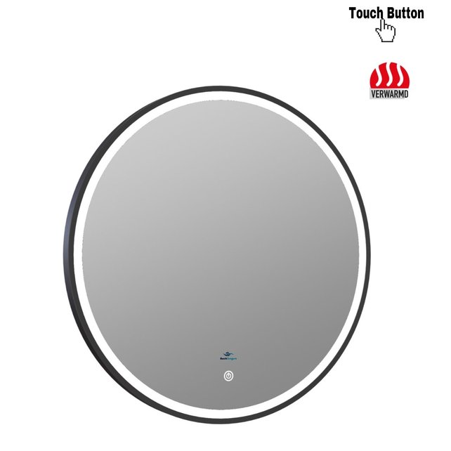 Badkamerspiegel Ibiza Rond 100x100cm Zwart LED-Verlichting front anticondens aluminium lijst Badkamerspiegel Ibiza Rond 100x100cm Zwart LED-Verlichting front anticondens aluminium lijst
