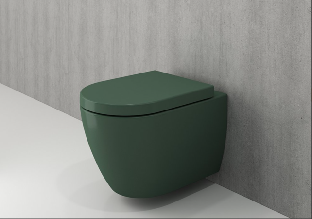 Randloos Hangtoilet Bocchi Jet Flush Mat Groen incl. Softclose toiletbril.