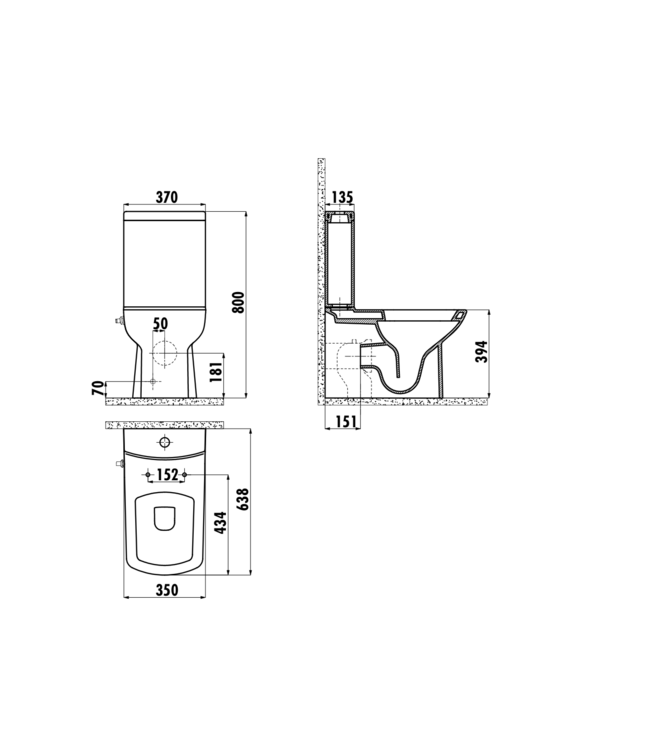 CREAVIT Staand Toilet Lara Wit met bidet geïntegreerd kraan Compleet