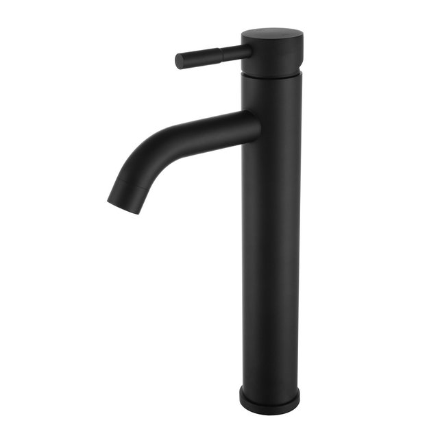 Wastafelkraan Rocco Opbouw Hoog Rond Mat Zwart 1 Greeps