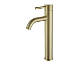 Wastafelkraan Rocco Opbouw Hoog Rond Geborsteld Goud 1 Greeps