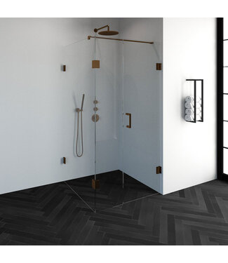 Douchecabine Venus Vierkant Draaideur 98x97.7x200cm Antikalk Helder Glas Profielloos 8mm Veiligheidsglas Geborsteld Koper