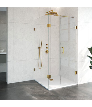 Douchecabine Venus Vierkant Draaideur 98x97.7x200cm Antikalk Helder Glas Profielloos 8mm Veiligheidsglas Geborsteld Goud