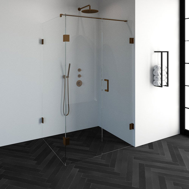 Douchecabine Venus Rechthoek Draaideur 118x97.7x200cm Antikalk Helder Glas Profielloos 8mm Veiligheidsglas Geborsteld Koper