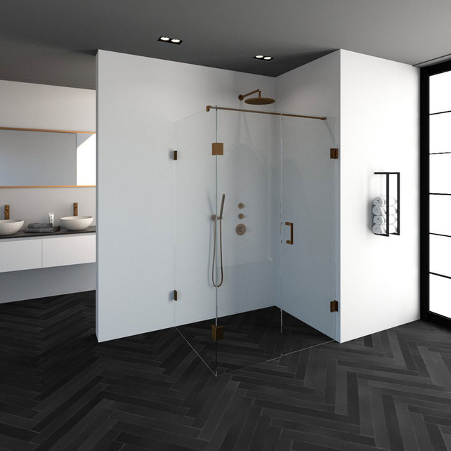 Douchecabine Venus Rechthoek Draaideur 118x97.7x200cm Antikalk Helder Glas Profielloos 8mm Veiligheidsglas Geborsteld Koper