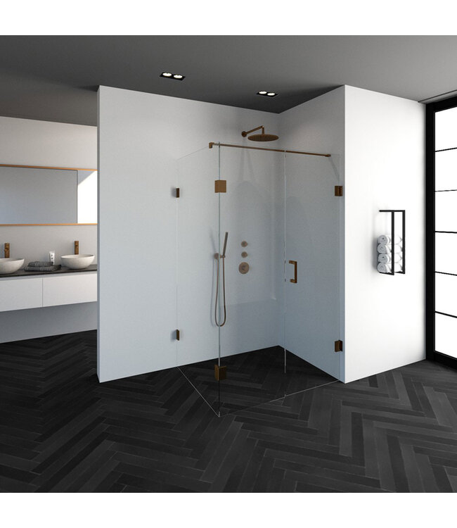 Douchecabine Venus Rechthoek Draaideur 118x97.7x200cm Antikalk Helder Glas Profielloos 8mm Veiligheidsglas Geborsteld Koper