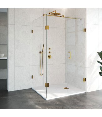 Douchecabine Venus Rechthoek Draaideur 118x97.7x200cm Antikalk Helder Glas Profielloos 8mm Veiligheidsglas Geborsteld Goud