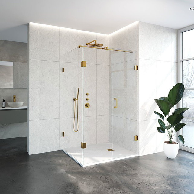 Douchecabine Venus Rechthoek Draaideur 118x97.7x200cm Antikalk Helder Glas Profielloos 8mm Veiligheidsglas Geborsteld Goud