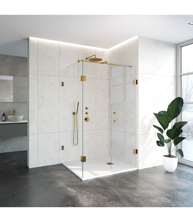 Douchecabine Venus Rechthoek Draaideur 118x97.7x200cm Antikalk Helder Glas Profielloos 8mm Veiligheidsglas Geborsteld Goud