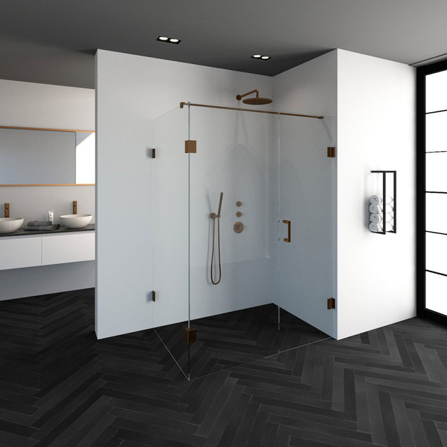 Douchecabine Venus Rechthoek Draaideur 138x97.7x200cm Antikalk Helder Glas Profielloos 8mm Veiligheidsglas Geborsteld Koper