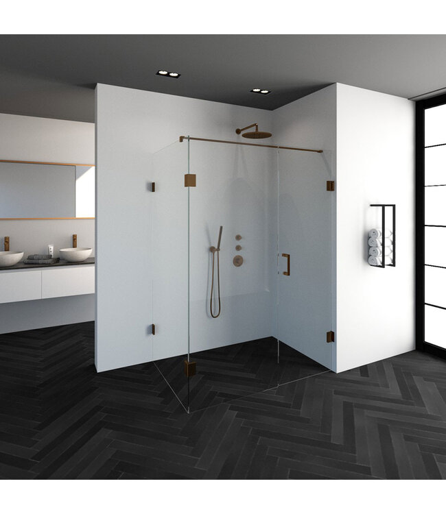 Douchecabine Venus Rechthoek Draaideur 138x97.7x200cm Antikalk Helder Glas Profielloos 8mm Veiligheidsglas Geborsteld Koper