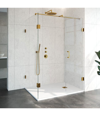 Douchecabine Venus Rechthoek Draaideur 138x97.7x200cm Antikalk Helder Glas Profielloos 8mm Veiligheidsglas Geborsteld Goud
