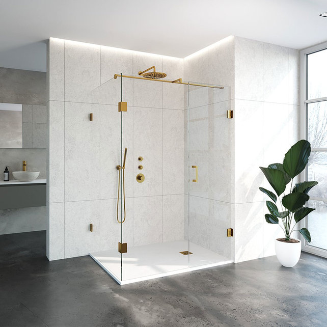 Douchecabine Venus Rechthoek Draaideur 138x97.7x200cm Antikalk Helder Glas Profielloos 8mm Veiligheidsglas Geborsteld Goud