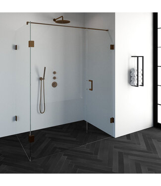 Douchecabine Venus Rechthoek Draaideur 158x97.7x200cm Antikalk Helder Glas Profielloos 8mm Veiligheidsglas Geborsteld Koper