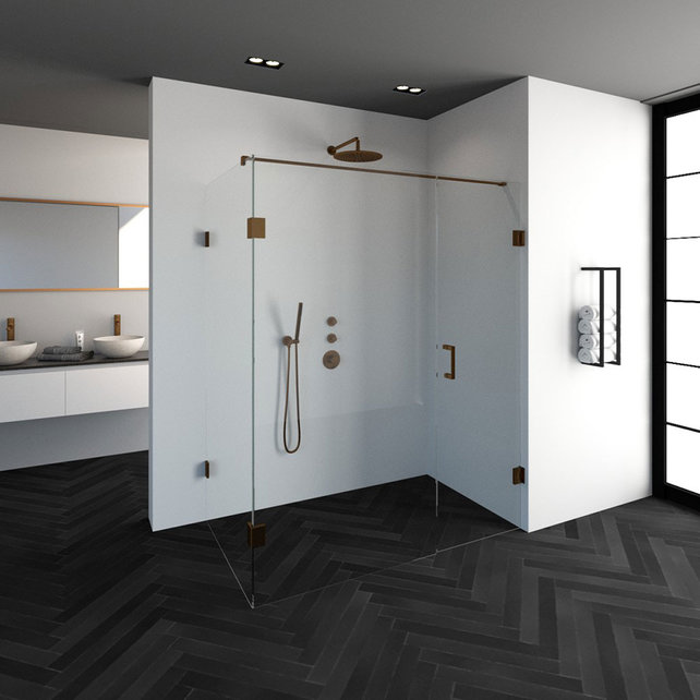 Douchecabine Venus Rechthoek Draaideur 158x97.7x200cm Antikalk Helder Glas Profielloos 8mm Veiligheidsglas Geborsteld Koper