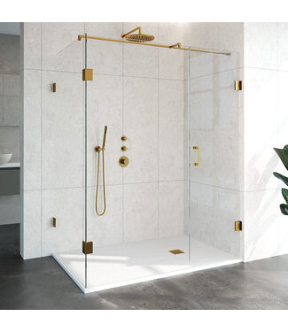 Douchecabine Venus Rechthoek Draaideur 158x97.7x200cm Antikalk Helder Glas Profielloos 8mm Veiligheidsglas Geborsteld Goud