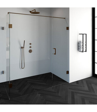 Douchecabine Venus Rechthoek Draaideur 178x97.7x200cm Antikalk Helder Glas Profielloos 8mm Veiligheidsglas Geborsteld Koper