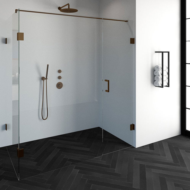 Douchecabine Venus Rechthoek Draaideur 178x97.7x200cm Antikalk Helder Glas Profielloos 8mm Veiligheidsglas Geborsteld Koper