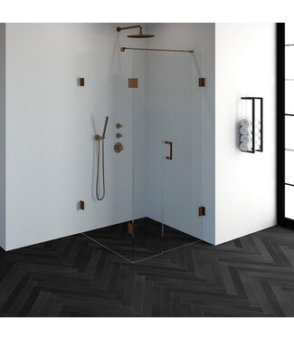 Douchecabine Venus Rechthoek Draaideur 98x87.7x200cm Antikalk Helder Glas Profielloos 8mm Veiligheidsglas Geborsteld Koper