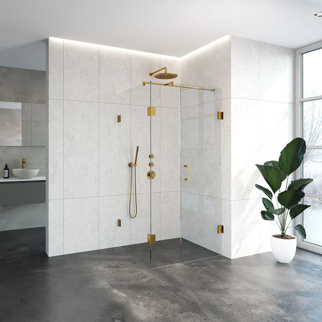 Douchecabine Venus Rechthoek Draaideur 98x87.7x200cm Antikalk Helder Glas Profielloos 8mm Veiligheidsglas Geborsteld Goud