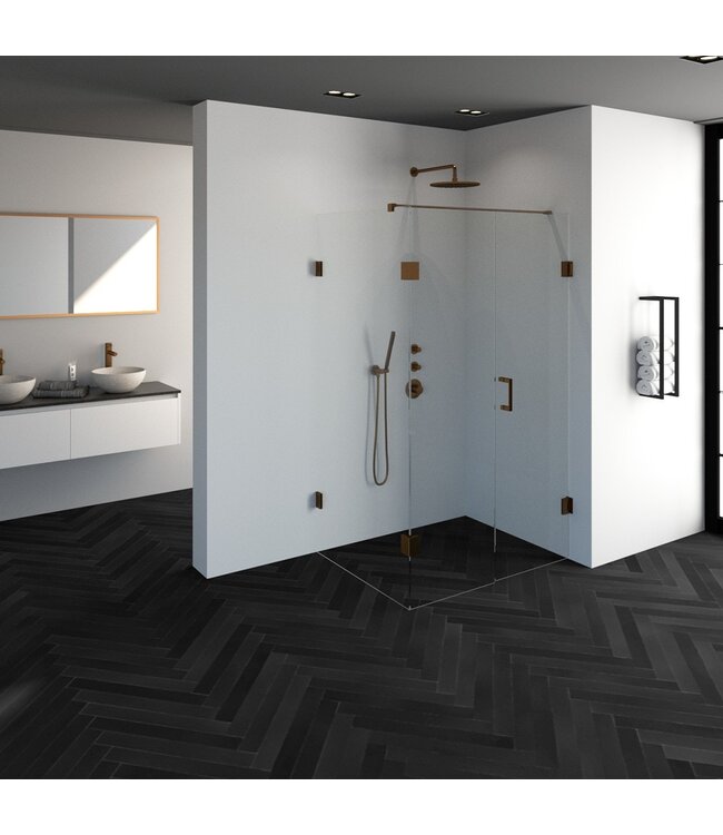 Douchecabine Venus Rechthoek Draaideur 118x87.7x200cm Antikalk Helder Glas Profielloos 8mm Veiligheidsglas Geborsteld Koper