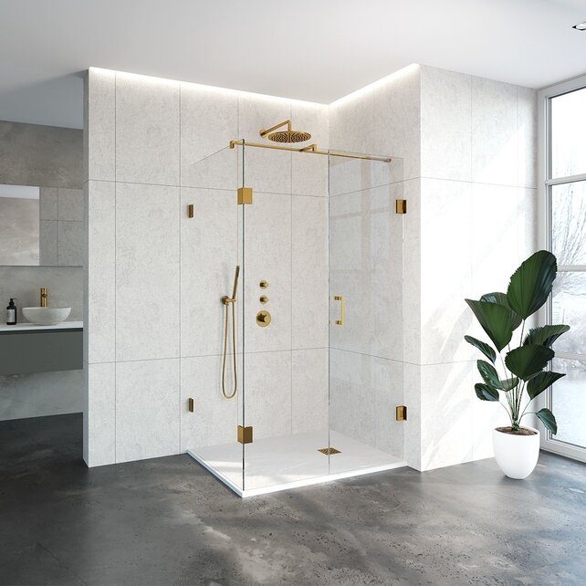 Douchecabine Venus Rechthoek Draaideur 118x87.7x200cm Antikalk Helder Glas Profielloos 8mm Veiligheidsglas Geborsteld Goud