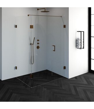 Douchecabine Venus Rechthoek Draaideur 138x87.7x200cm Antikalk Helder Glas Profielloos 8mm Veiligheidsglas Geborsteld Koper