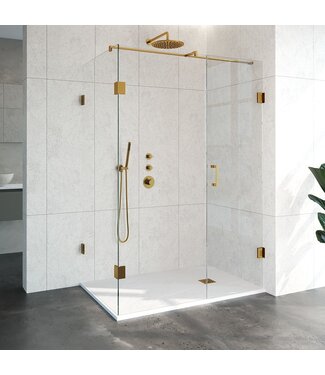 Douchecabine Venus Rechthoek Draaideur 138x87.7x200cm Antikalk Helder Glas Profielloos 8mm Veiligheidsglas Geborsteld Goud