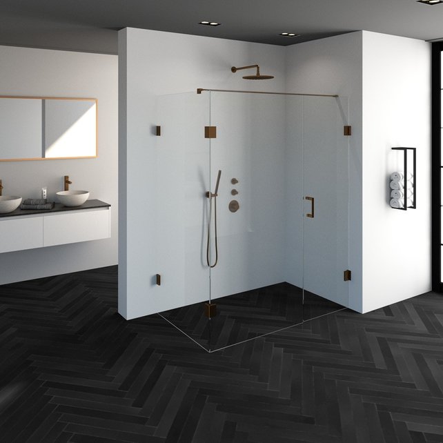 Douchecabine Venus Rechthoek Draaideur 158x87.7x200cm Antikalk Helder Glas Profielloos 8mm Veiligheidsglas Geborsteld Koper