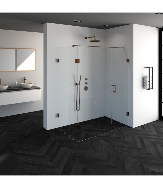 Douchecabine Venus Rechthoek Draaideur 158x87.7x200cm Antikalk Helder Glas Profielloos 8mm Veiligheidsglas Geborsteld Koper