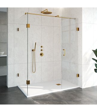 Douchecabine Venus Rechthoek Draaideur 158x87.7x200cm Antikalk Helder Glas Profielloos 8mm Veiligheidsglas Geborsteld Goud