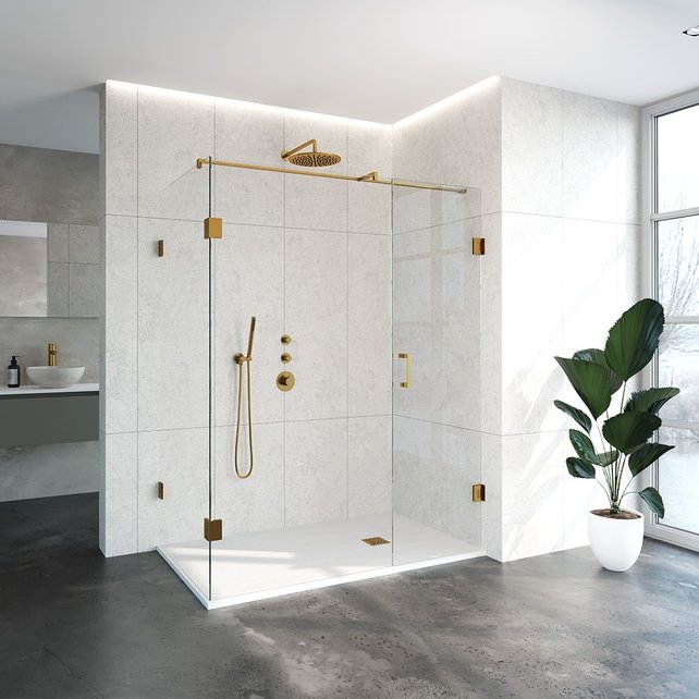 Douchecabine Venus Rechthoek Draaideur 158x87.7x200cm Antikalk Helder Glas Profielloos 8mm Veiligheidsglas Geborsteld Goud
