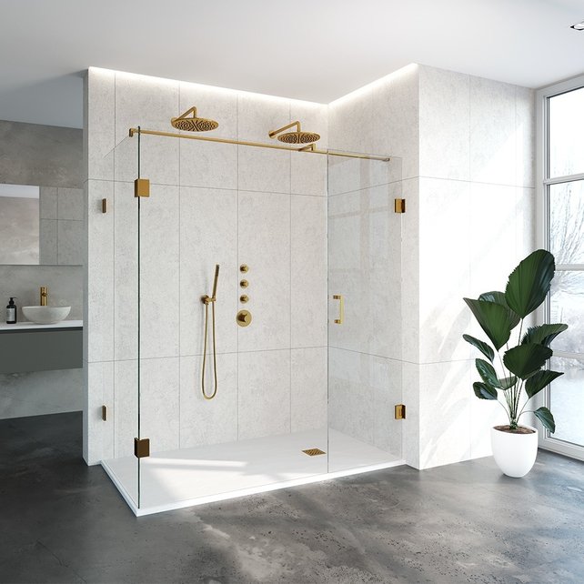Douchecabine Venus Rechthoek Draaideur 178x87.7x200cm Antikalk Helder Glas Profielloos 8mm Veiligheidsglas Geborsteld Goud