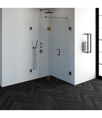 Douchecabine Venus Vierkant Draaideur 88x87.7x200cm Antikalk Helder Glas Profielloos 8mm Veiligheidsglas Geborsteld Koper