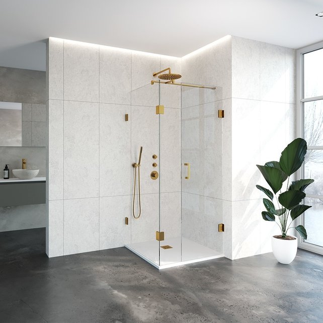 Douchecabine Venus Vierkant Draaideur 88x87.7x200cm Antikalk Helder Glas Profielloos 8mm Veiligheidsglas Geborsteld Goud