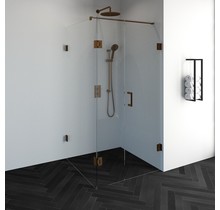 Douchecabine Venus Vierkant Draaideur met Draaibare Zijwand 98.8x97.7x200cm Antikalk Helder Glas Profielloos 8mm Veiligheidsglas Geborsteld Koper