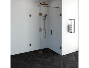 Douchecabine Venus Vierkant Draaideur met Draaibare Zijwand 98.8x97.7x200cm Antikalk Helder Glas Profielloos 8mm Veiligheidsglas Geborsteld Koper