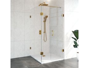 Douchecabine Venus Vierkant Draaideur met Draaibare Zijwand 98.8x97.7x200cm Antikalk Helder Glas Profielloos 8mm Veiligheidsglas Geborsteld Goud