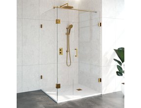 Douchecabine Venus Rechthoek Draaideur met Draaibare Zijwand 118.8x97.7x200cm Antikalk Helder Glas Profielloos 8mm Veiligheidsglas Geborsteld Goud