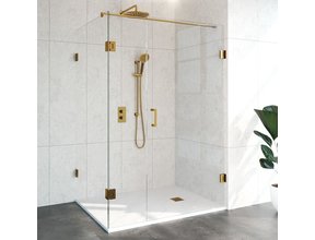 Douchecabine Venus Rechthoek Draaideur met Draaibare Zijwand 138.8x97.7x200cm Antikalk Helder Glas Profielloos 8mm Veiligheidsglas Geborsteld Goud