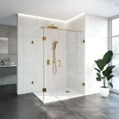 Douchecabine Venus Rechthoek Draaideur met Draaibare Zijwand 138.8x97.7x200cm Antikalk Helder Glas Profielloos 8mm Veiligheidsglas Geborsteld Goud