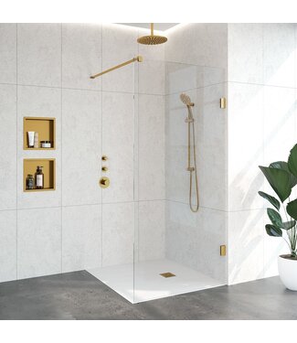 Inloopdouche Venus 97.7x200cm Antikalk Helder Glas Profielloos 8mm Veiligheidsglas Geborsteld Goud
