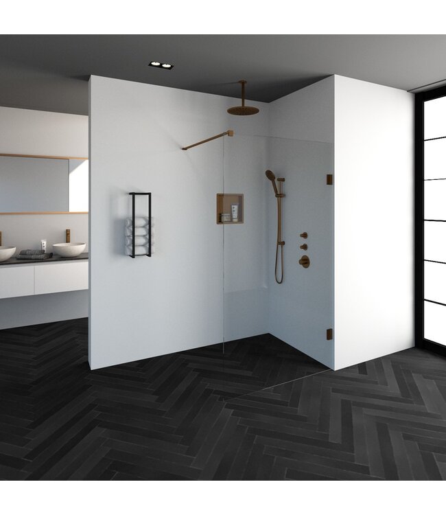 Inloopdouche Venus 107.7x200cm Antikalk Helder Glas Profielloos 8mm Veiligheidsglas Geborsteld Koper