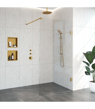 Inloopdouche Venus 107.7x200cm Antikalk Helder Glas Profielloos 8mm Veiligheidsglas Geborsteld Goud