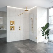 Inloopdouche Venus 107.7x200cm Antikalk Helder Glas Profielloos 8mm Veiligheidsglas Geborsteld Goud Inloopdouche Venus 107.7x200cm Antikalk Helder Glas Profielloos 8mm Veiligheidsglas Geborsteld Goud