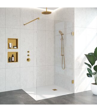 Inloopdouche Venus 117.7x200cm Antikalk Helder Glas Profielloos 8mm Veiligheidsglas Geborsteld Goud